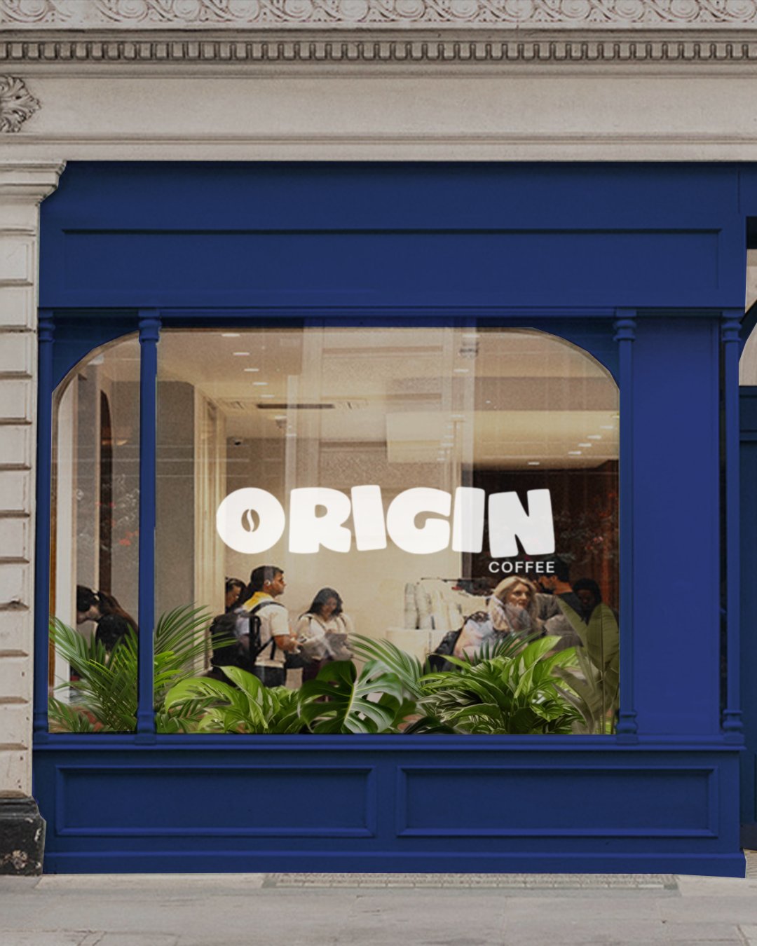 Origin Coffee logo on a shop window